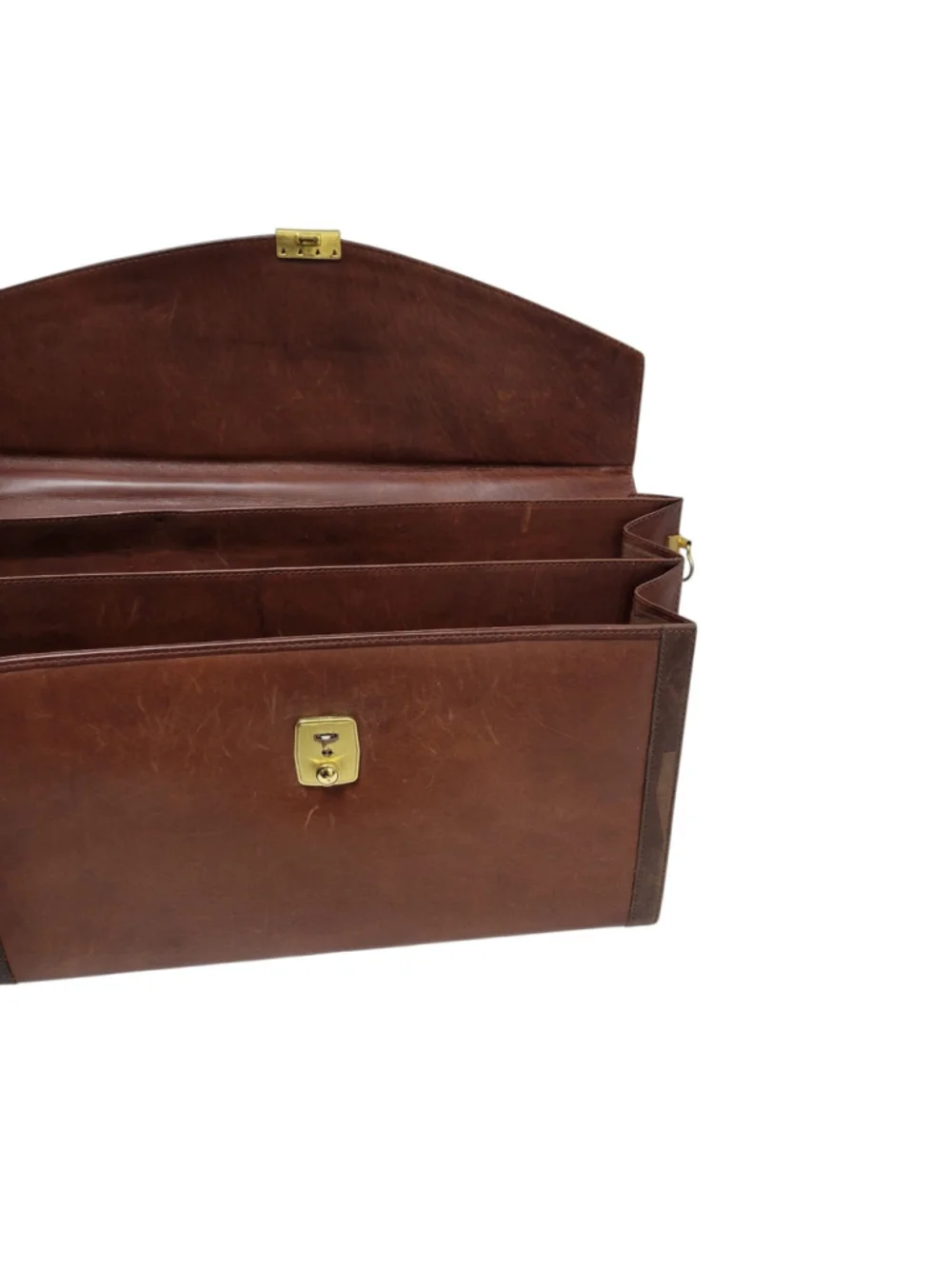 Ralph Lauren Vintage Handmade Expandable 3-Compartments Brown Leather Briefcase